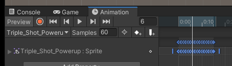 Dopesheet with frame by frame, play and rewind buttons